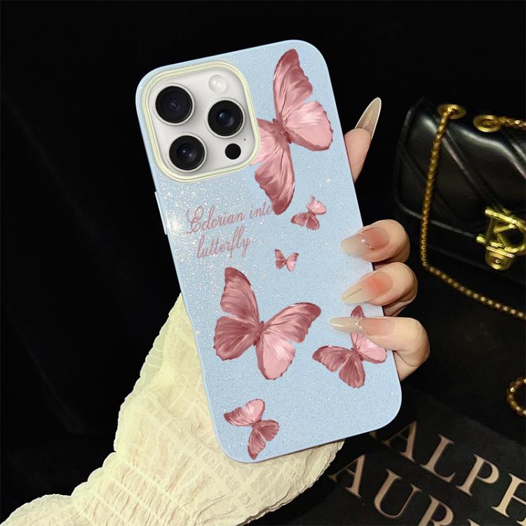 For iPhone 15 Pro Dreamy Butterflies Pattern IMD Glitter PC Hybrid TPU Phone Case