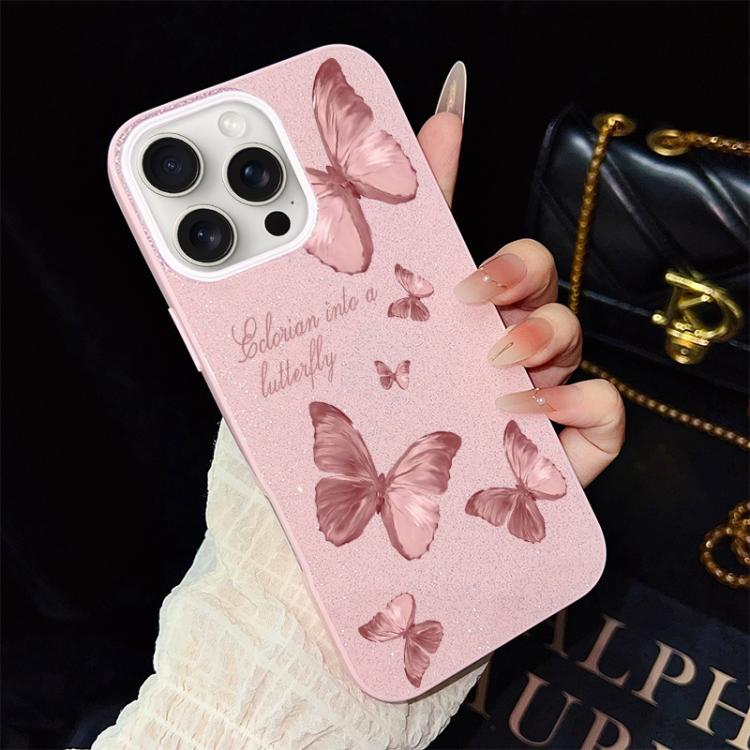 For iPhone 15 Pro Max Dreamy Butterflies Pattern IMD Glitter PC Hybrid TPU Phone Case