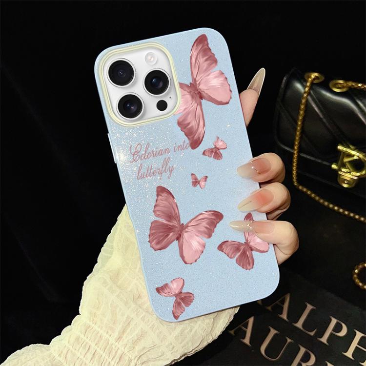 For iPhone 16 Pro Dreamy Butterflies Pattern IMD Glitter PC Hybrid TPU Phone Case