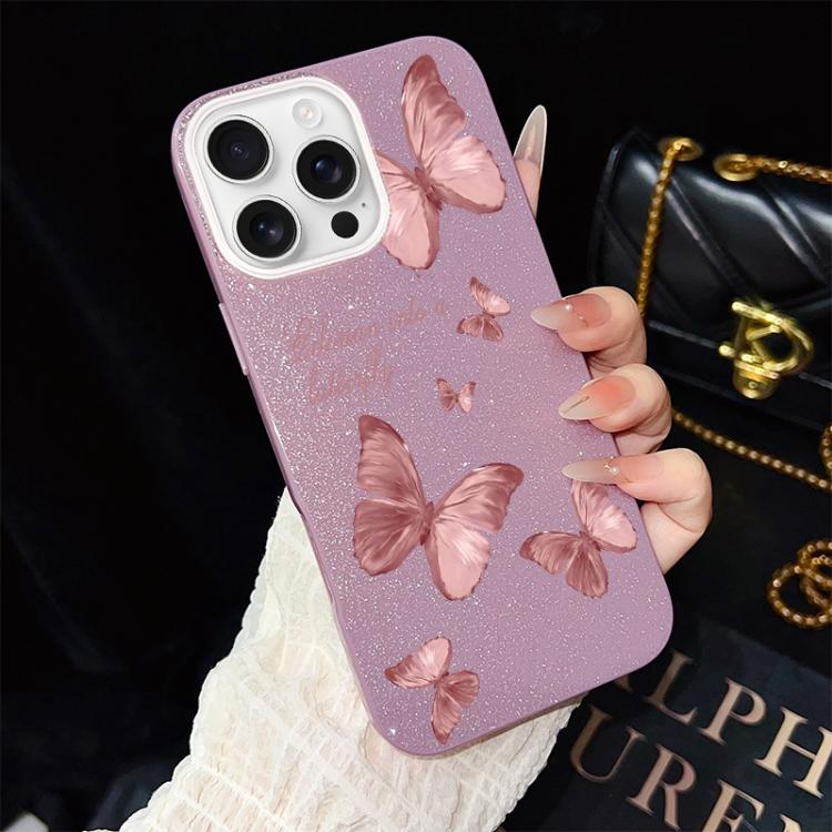For iPhone 16 Pro Dreamy Butterflies Pattern IMD Glitter PC Hybrid TPU Phone Case