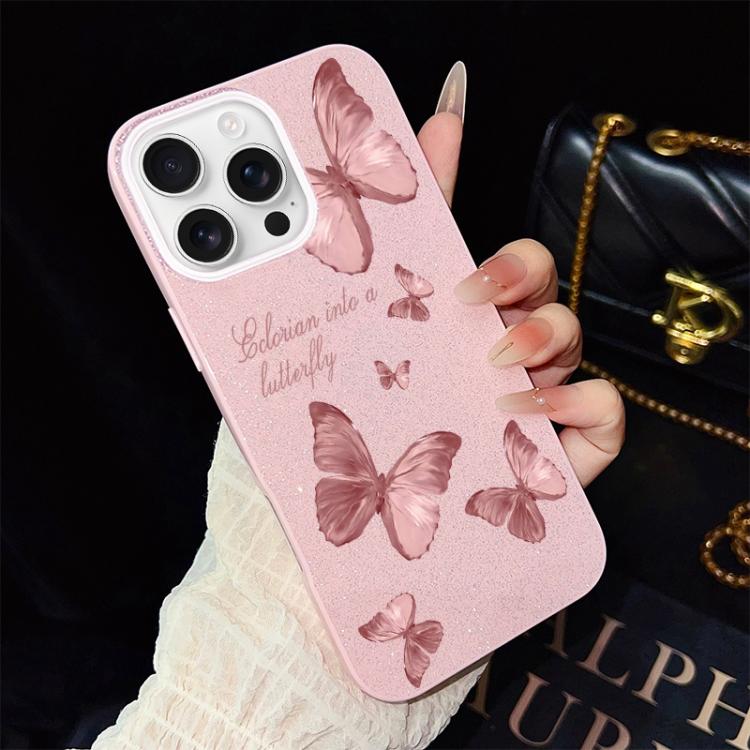 For iPhone 16 Pro Max Dreamy Butterflies Pattern IMD Glitter PC Hybrid TPU Phone Case
