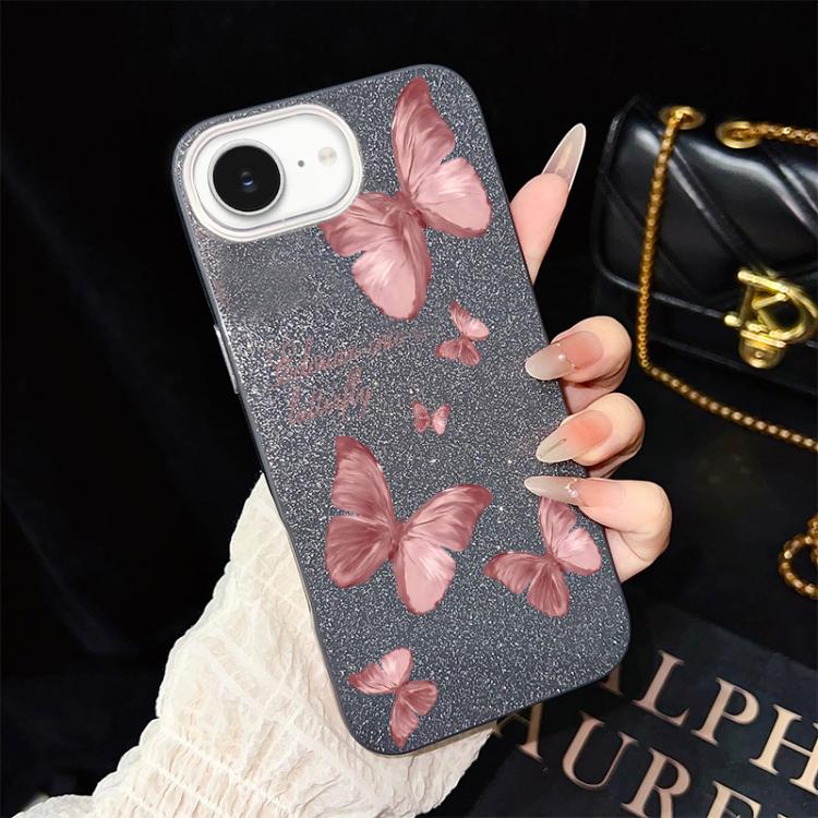 For iPhone 17e / 16e Dreamy Butterflies Pattern IMD Glitter PC Hybrid TPU Phone Case