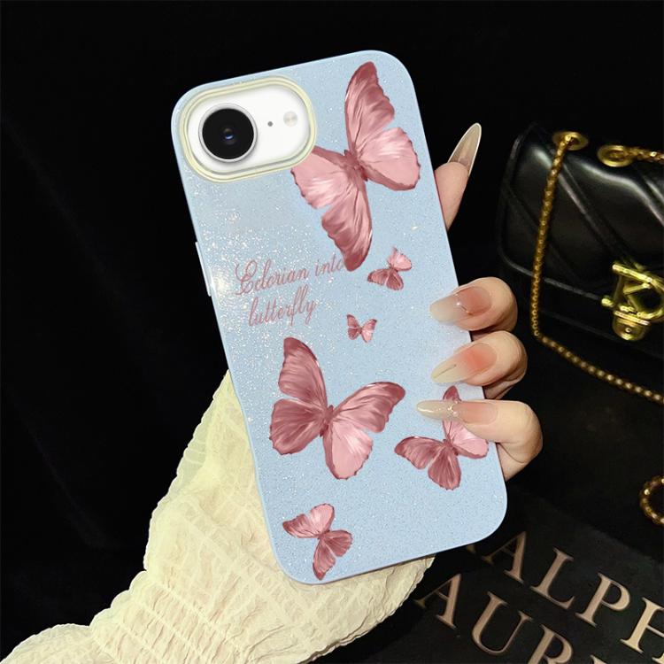 For iPhone 17e / 16e Dreamy Butterflies Pattern IMD Glitter PC Hybrid TPU Phone Case