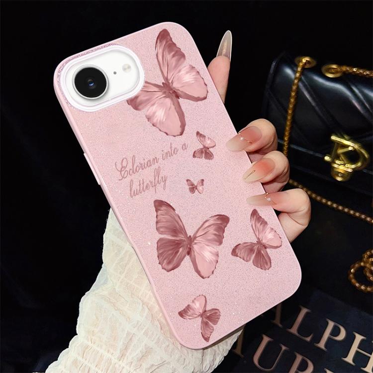 For iPhone 17e / 16e Dreamy Butterflies Pattern IMD Glitter PC Hybrid TPU Phone Case