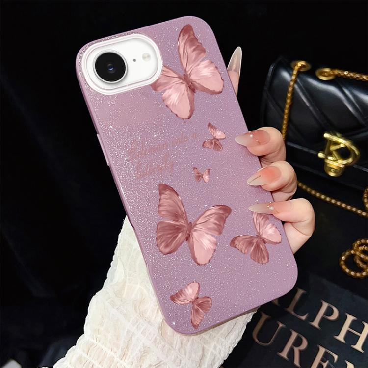 For iPhone 17e / 16e Dreamy Butterflies Pattern IMD Glitter PC Hybrid TPU Phone Case