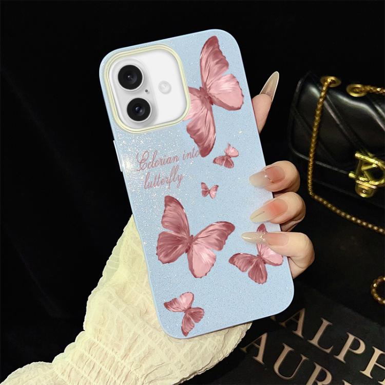 For iPhone 17 Dreamy Butterflies Pattern IMD Glitter PC Hybrid TPU Phone Case