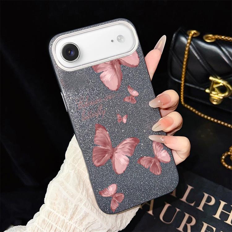 For iPhone Air Dreamy Butterflies Pattern IMD Glitter PC Hybrid TPU Phone Case