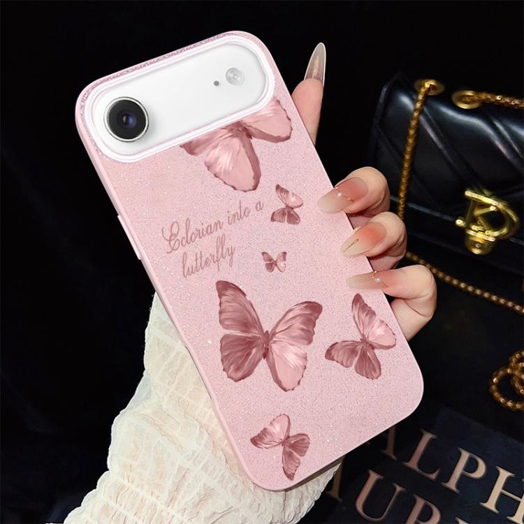 For iPhone Air Dreamy Butterflies Pattern IMD Glitter PC Hybrid TPU Phone Case