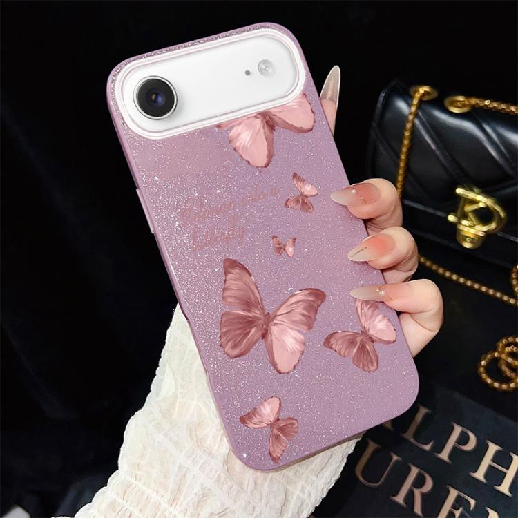 For iPhone Air Dreamy Butterflies Pattern IMD Glitter PC Hybrid TPU Phone Case