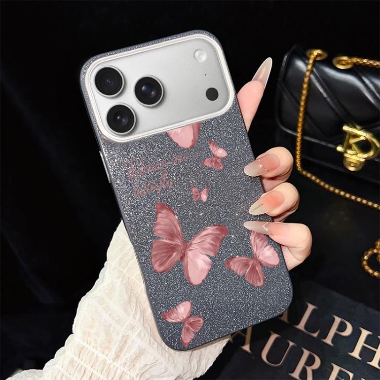 For iPhone 17 Pro Dreamy Butterflies Pattern IMD Glitter PC Hybrid TPU Phone Case