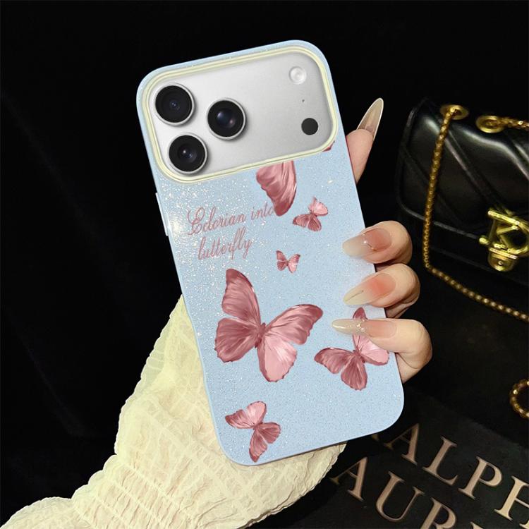 For iPhone 17 Pro Dreamy Butterflies Pattern IMD Glitter PC Hybrid TPU Phone Case