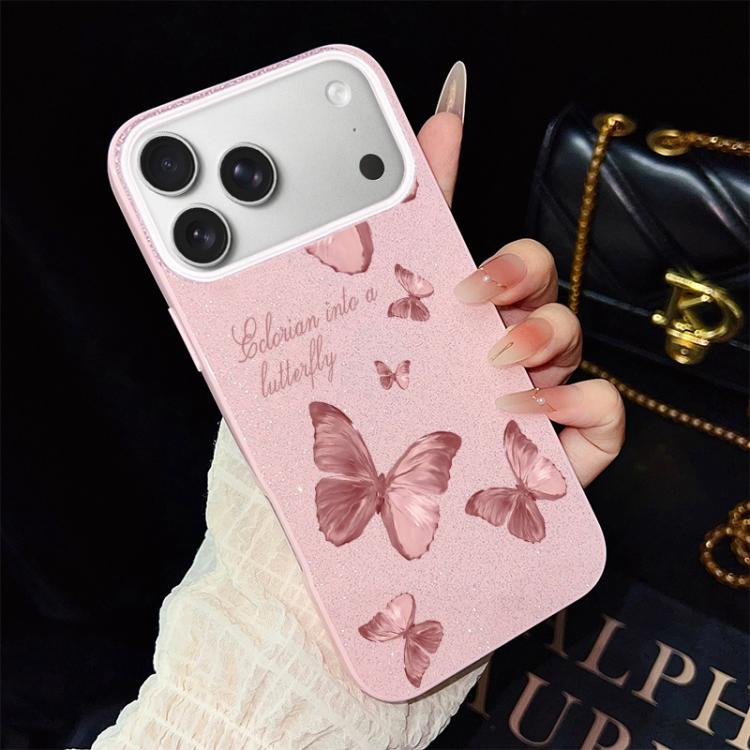 For iPhone 17 Pro Max Dreamy Butterflies Pattern IMD Glitter PC Hybrid TPU Phone Case