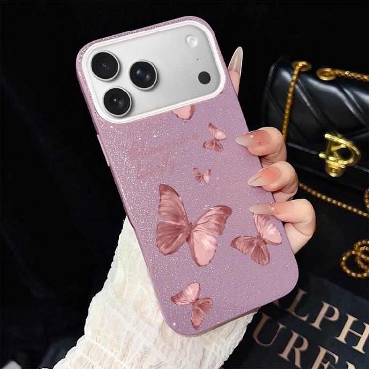 For iPhone 17 Pro Max Dreamy Butterflies Pattern IMD Glitter PC Hybrid TPU Phone Case