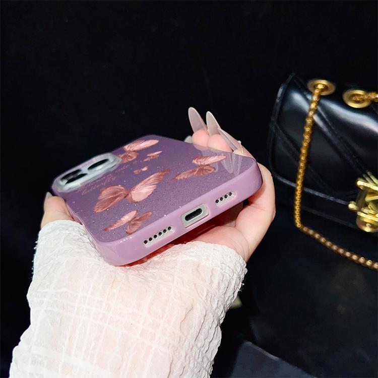 For iPhone 13 Dreamy Butterflies Pattern IMD Glitter PC Hybrid TPU Phone Case