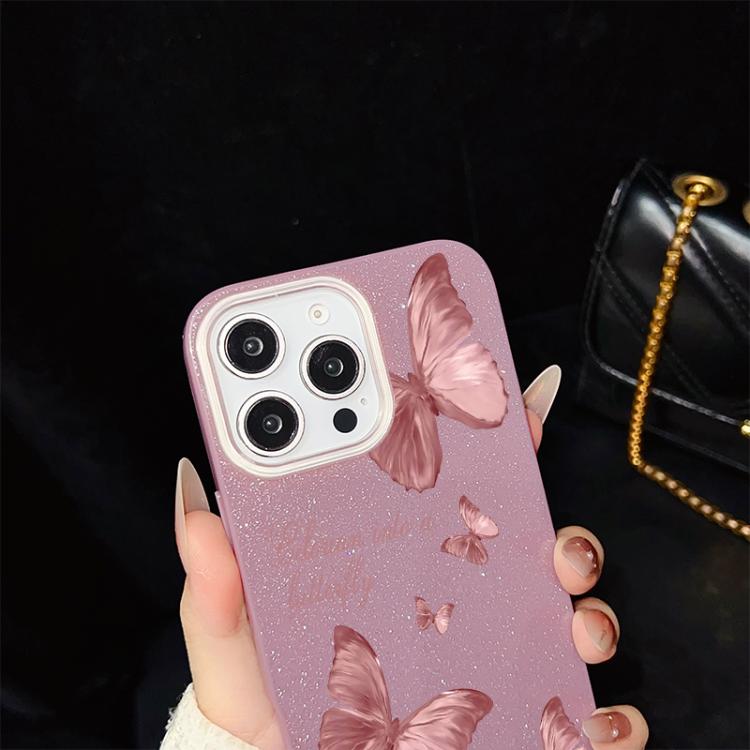 For iPhone 17 Pro Max Dreamy Butterflies Pattern IMD Glitter PC Hybrid TPU Phone Case