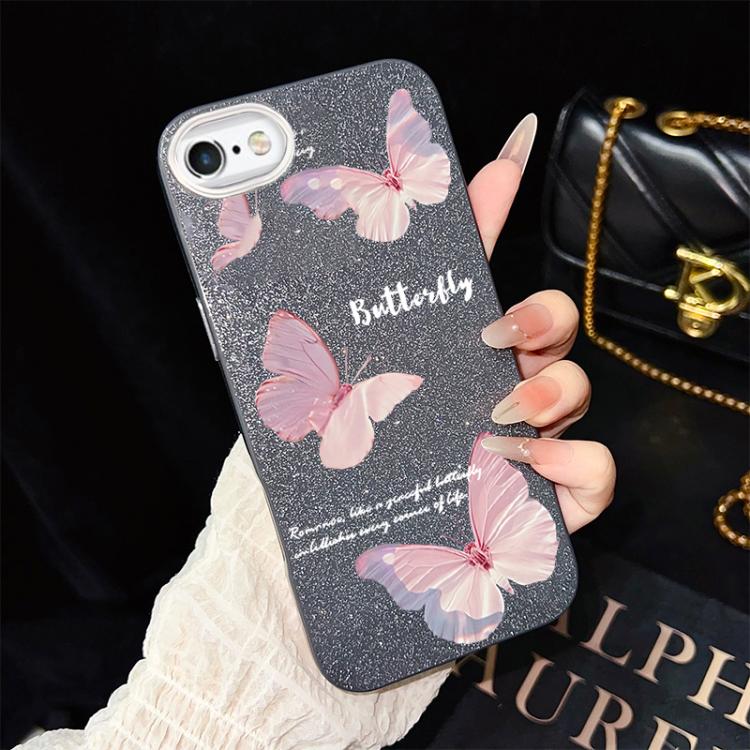 For iPhone 6 Plus / 6s Plus Gradient Butterflies Pattern IMD Glitter PC Hybrid TPU Phone Case