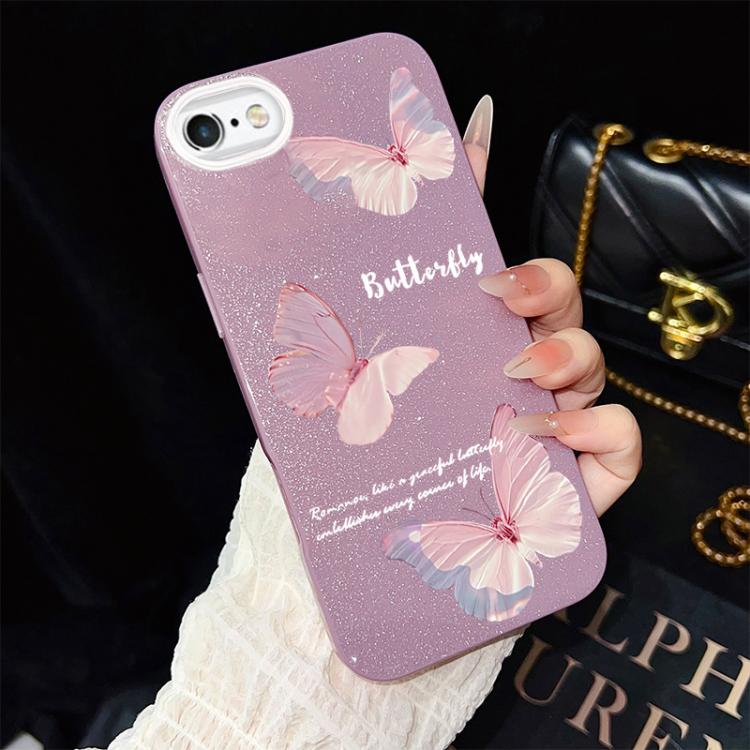 For iPhone 6 Plus / 6s Plus Gradient Butterflies Pattern IMD Glitter PC Hybrid TPU Phone Case