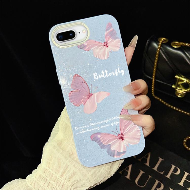 For iPhone 8 Plus / 7 Plus Gradient Butterflies Pattern IMD Glitter PC Hybrid TPU Phone Case