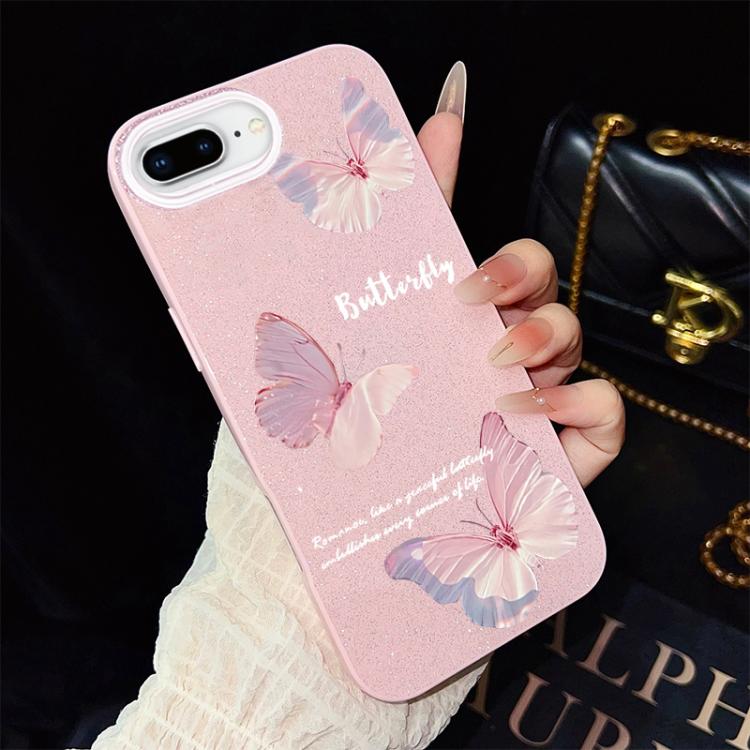 For iPhone 8 Plus / 7 Plus Gradient Butterflies Pattern IMD Glitter PC Hybrid TPU Phone Case