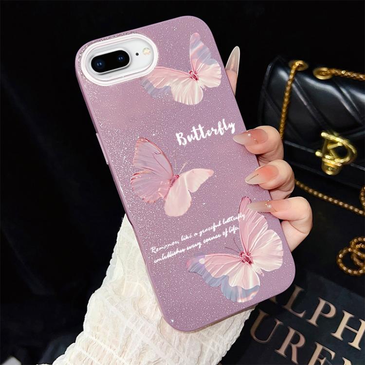 For iPhone 8 Plus / 7 Plus Gradient Butterflies Pattern IMD Glitter PC Hybrid TPU Phone Case