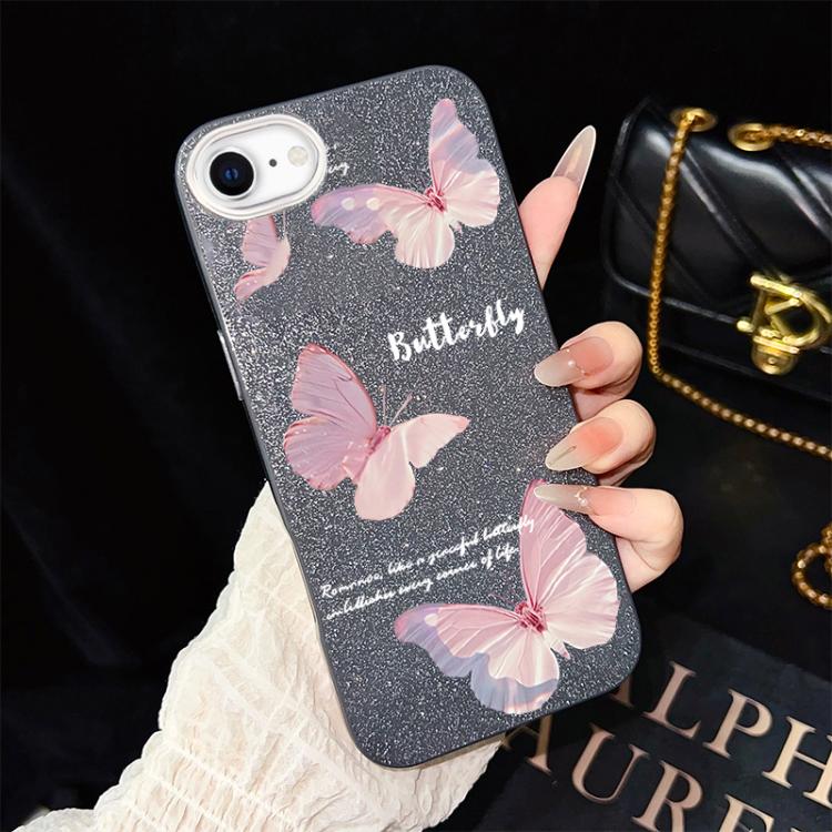 For iPhone SE 2022 / SE 2020 Gradient Butterflies Pattern IMD Glitter PC Hybrid TPU Phone Case