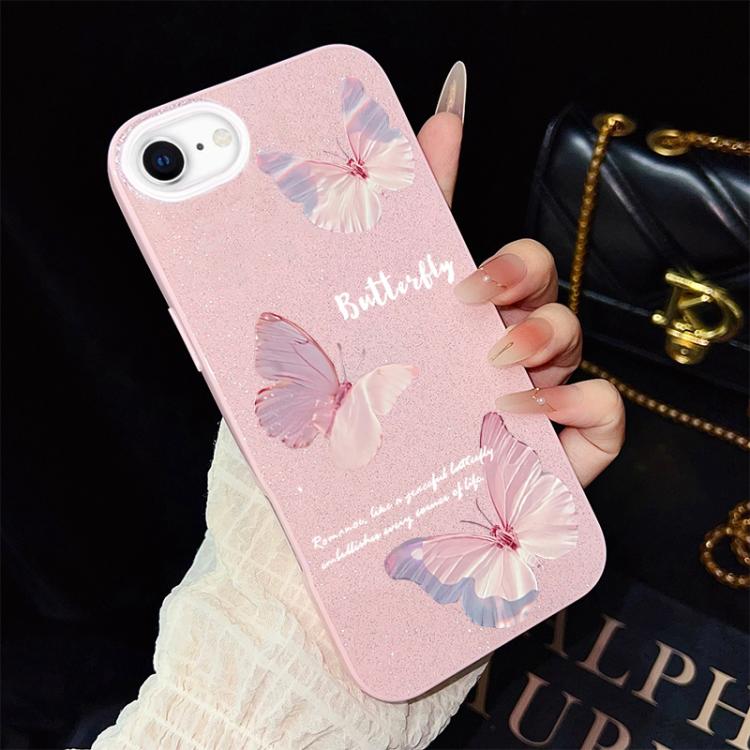 For iPhone SE 2022 / SE 2020 Gradient Butterflies Pattern IMD Glitter PC Hybrid TPU Phone Case