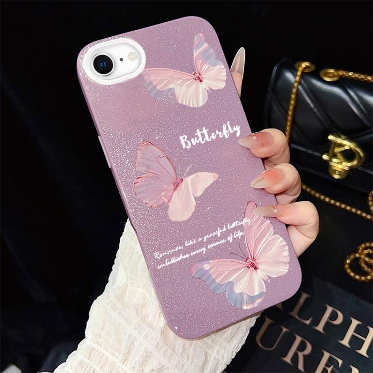For iPhone SE 2022 / SE 2020 Gradient Butterflies Pattern IMD Glitter PC Hybrid TPU Phone Case