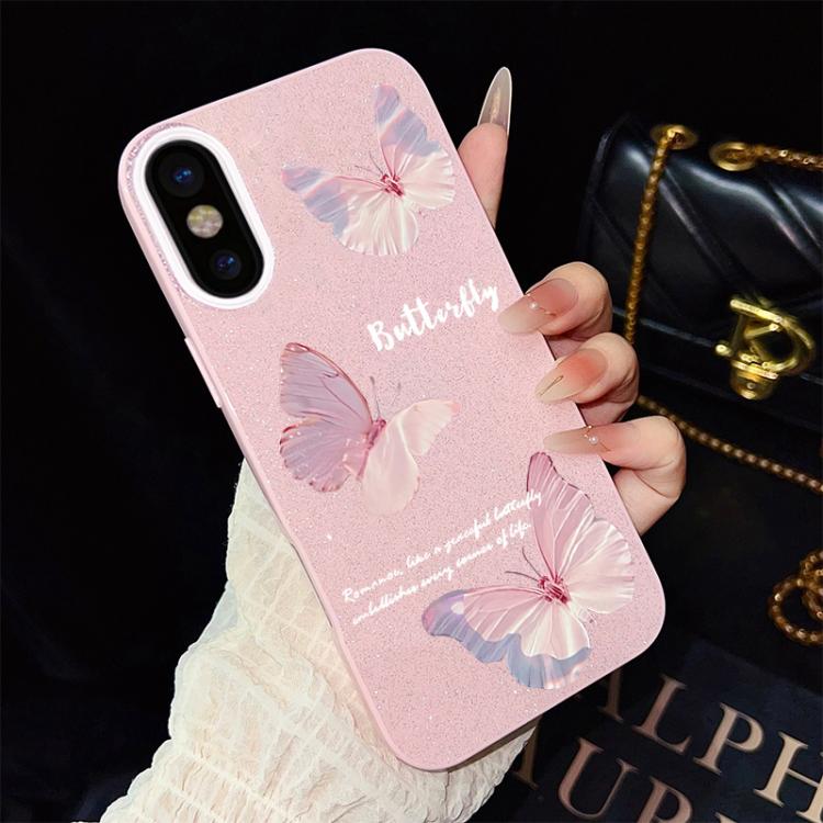 For iPhone XS / X Gradient Butterflies Pattern IMD Glitter PC Hybrid TPU Phone Case