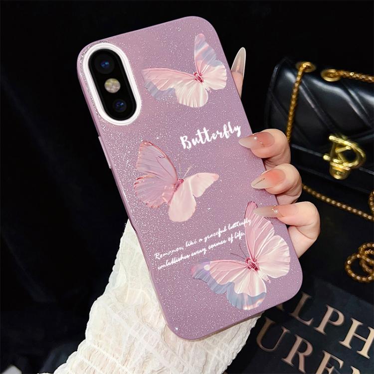 For iPhone XS / X Gradient Butterflies Pattern IMD Glitter PC Hybrid TPU Phone Case