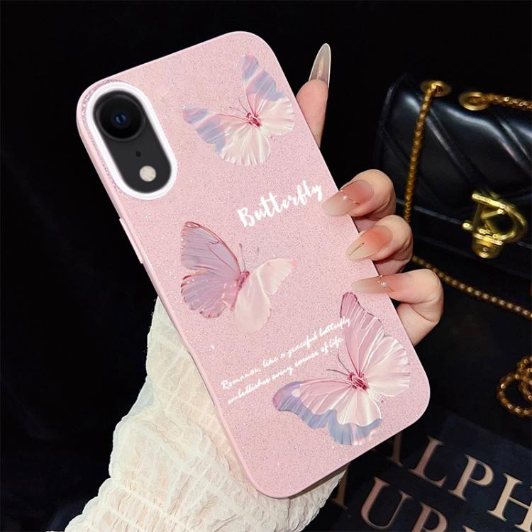 For iPhone XR Gradient Butterflies Pattern IMD Glitter PC Hybrid TPU Phone Case