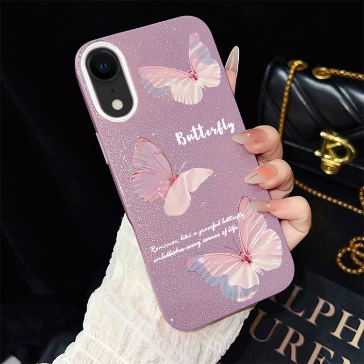 For iPhone XR Gradient Butterflies Pattern IMD Glitter PC Hybrid TPU Phone Case