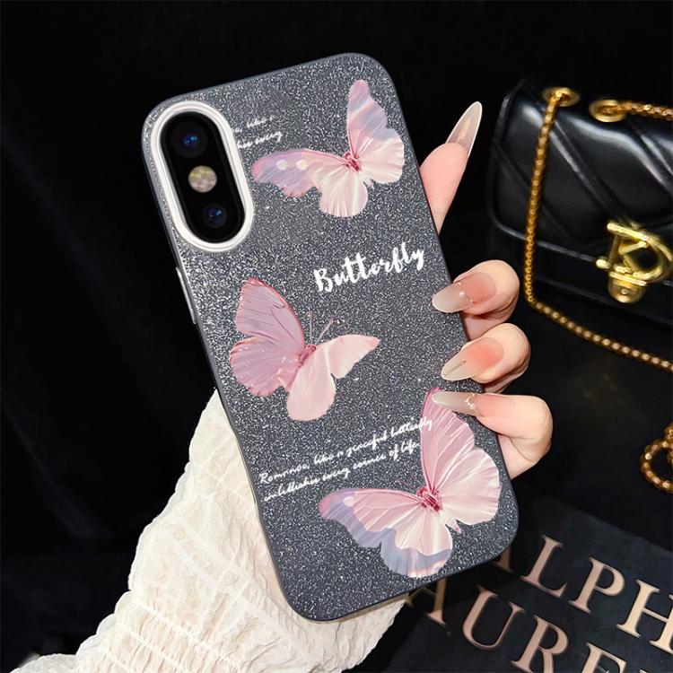 For iPhone XS Max Gradient Butterflies Pattern IMD Glitter PC Hybrid TPU Phone Case