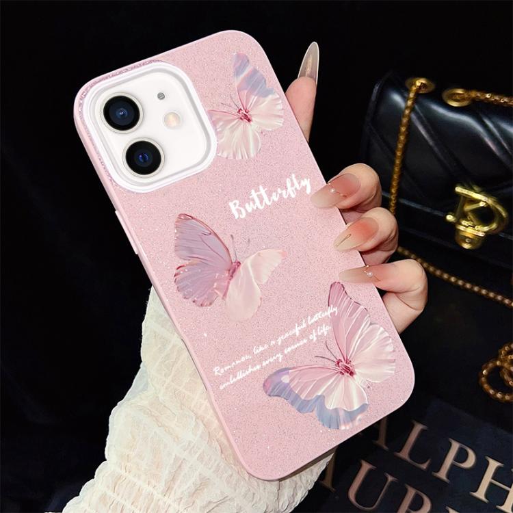 For iPhone 11 Gradient Butterflies Pattern IMD Glitter PC Hybrid TPU Phone Case