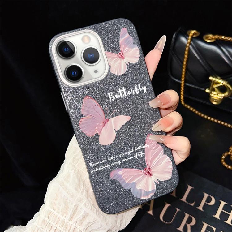 For iPhone 11 Pro Gradient Butterflies Pattern IMD Glitter PC Hybrid TPU Phone Case