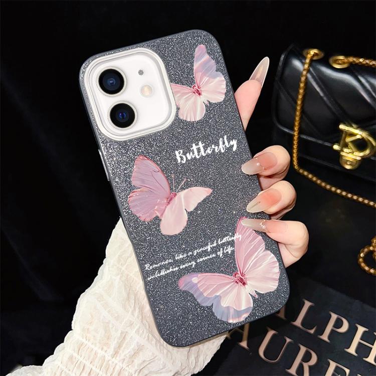 For iPhone 12 Gradient Butterflies Pattern IMD Glitter PC Hybrid TPU Phone Case
