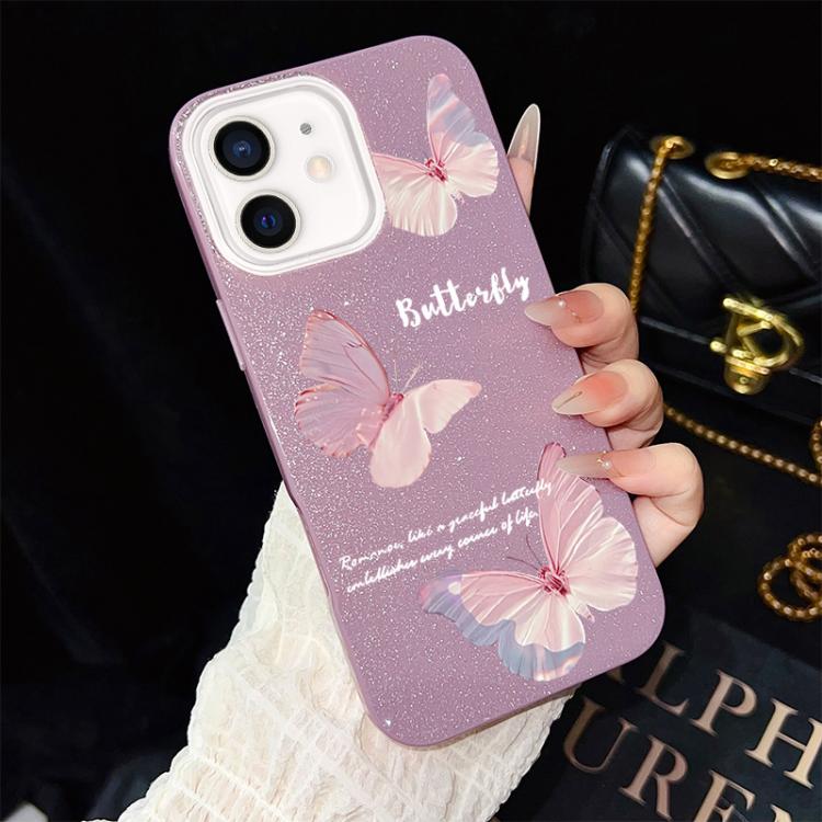 For iPhone 12 Gradient Butterflies Pattern IMD Glitter PC Hybrid TPU Phone Case