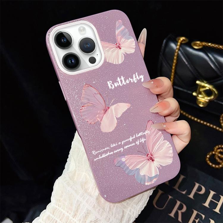For iPhone 12 Pro Gradient Butterflies Pattern IMD Glitter PC Hybrid TPU Phone Case