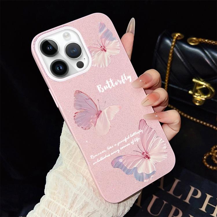 For iPhone 12 Pro Max Gradient Butterflies Pattern IMD Glitter PC Hybrid TPU Phone Case