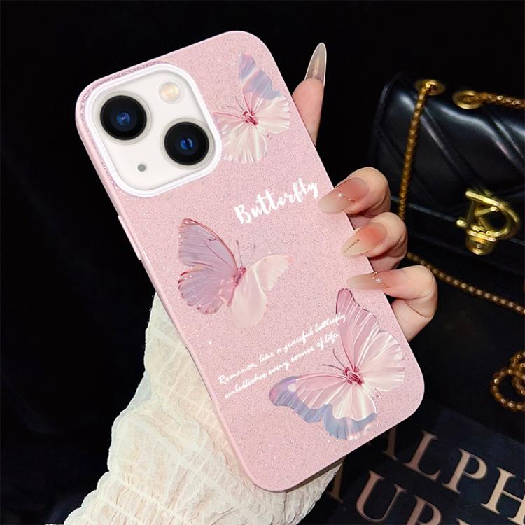 For iPhone 13 Gradient Butterflies Pattern IMD Glitter PC Hybrid TPU Phone Case