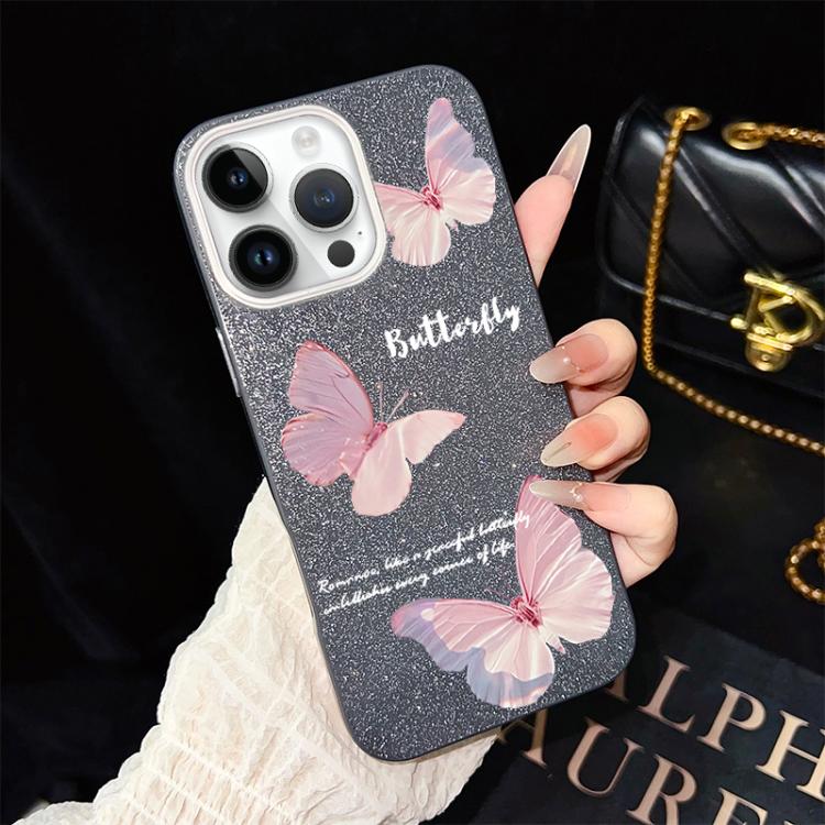 For iPhone 13 Pro Gradient Butterflies Pattern IMD Glitter PC Hybrid TPU Phone Case