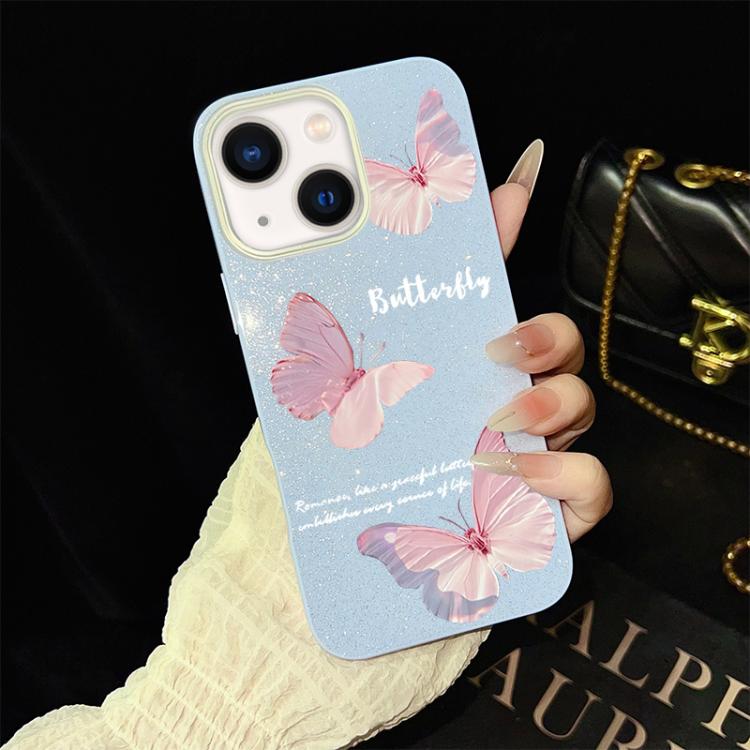 For iPhone 14 Plus Gradient Butterflies Pattern IMD Glitter PC Hybrid TPU Phone Case