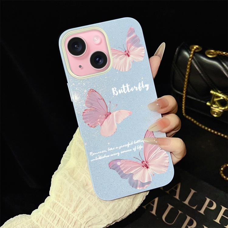 For iPhone 15 Gradient Butterflies Pattern IMD Glitter PC Hybrid TPU Phone Case
