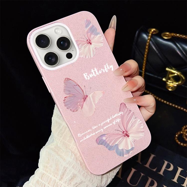 For iPhone 15 Pro Gradient Butterflies Pattern IMD Glitter PC Hybrid TPU Phone Case