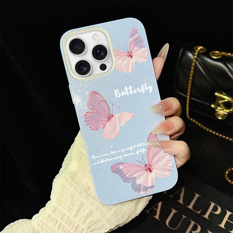 For iPhone 16 Pro Gradient Butterflies Pattern IMD Glitter PC Hybrid TPU Phone Case