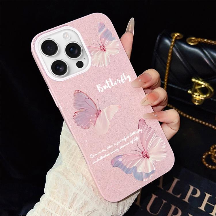For iPhone 16 Pro Gradient Butterflies Pattern IMD Glitter PC Hybrid TPU Phone Case