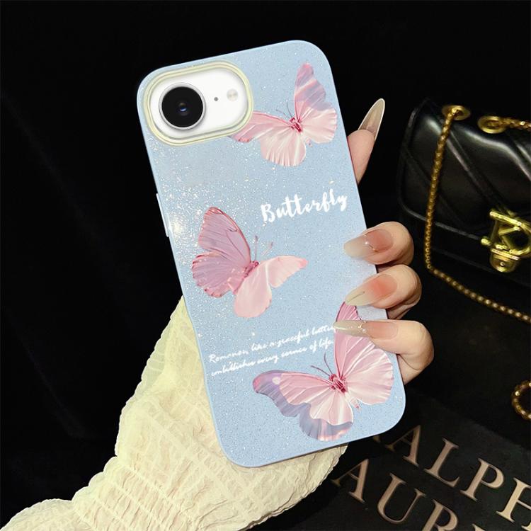 For iPhone 17e / 16e Gradient Butterflies Pattern IMD Glitter PC Hybrid TPU Phone Case