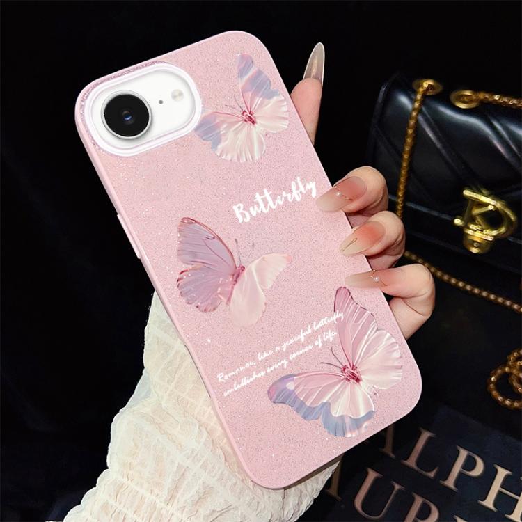 For iPhone 17e / 16e Gradient Butterflies Pattern IMD Glitter PC Hybrid TPU Phone Case
