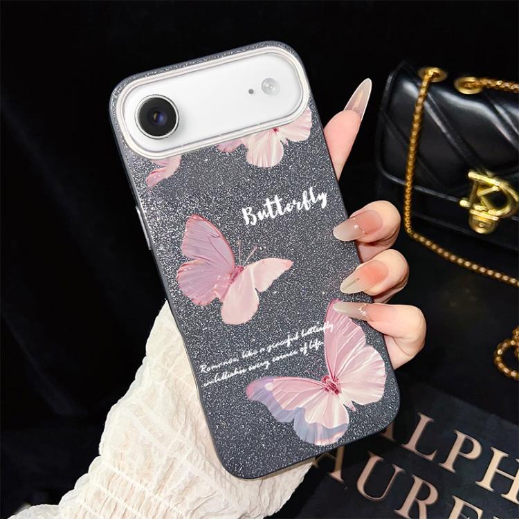 For iPhone Air Gradient Butterflies Pattern IMD Glitter PC Hybrid TPU Phone Case