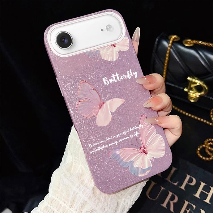 For iPhone Air Gradient Butterflies Pattern IMD Glitter PC Hybrid TPU Phone Case