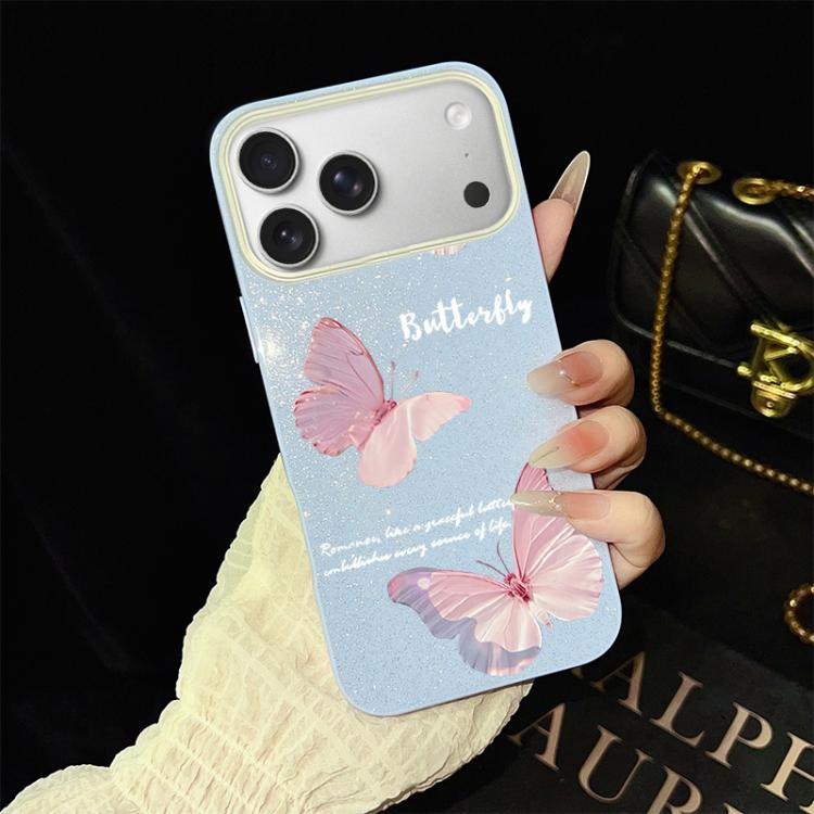 For iPhone 17 Pro Gradient Butterflies Pattern IMD Glitter PC Hybrid TPU Phone Case